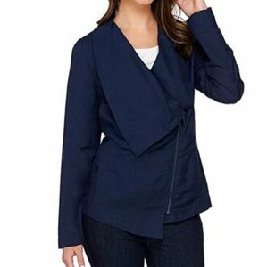 Navy linen blend asymmetrical zip jacket